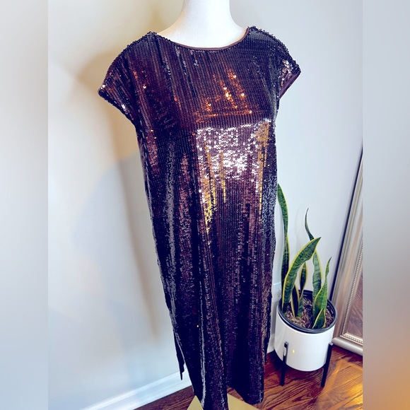 Anthropologie Maeve Kara Sequined Dress Short Sleeve Slit Embellished XS - Picture 7 of 12